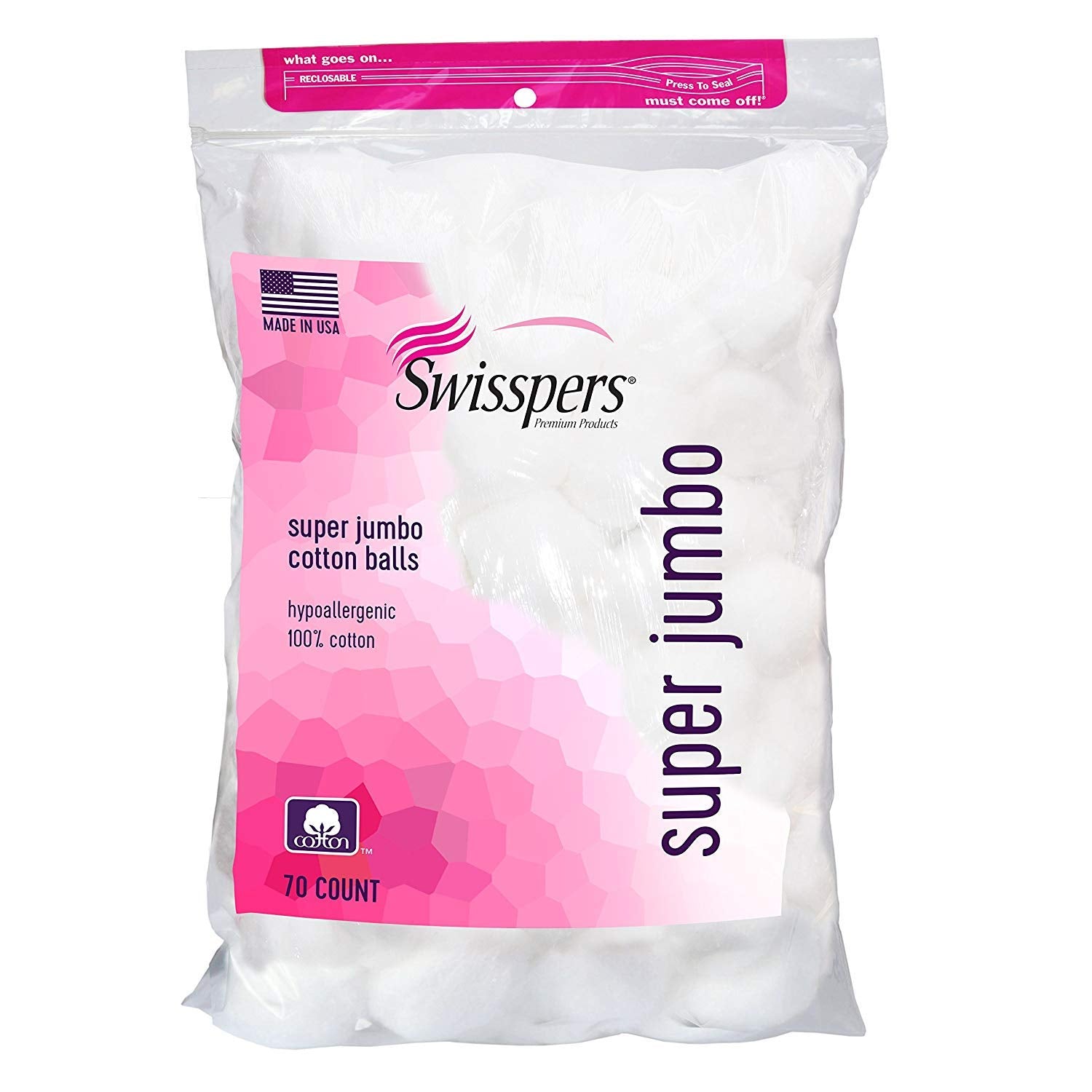 Swisspers Super Jumbo Cotton Balls 70 ea ( Pack of 6)