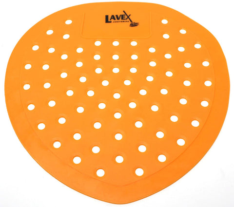 Image of Lavex Urinal Screen | Orange Vinyl Deodorizing Screens | Citrus Scent | 12 pack