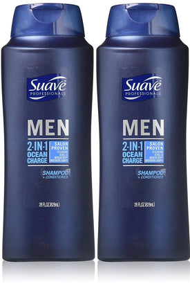 Suave Professionals Mens, 2-in-1 Shampoo & Conditioner, Ocean Charge, 28 Oz (Pack of 2)