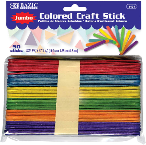 Image of BAZIC Jumbo Colored Craft Stick 50 Per Pack