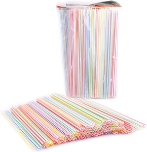 Chef Craft Pack of 450 Disposable Plastic Straight Straws, Assorted Colors, Striped 9" Long, Silver