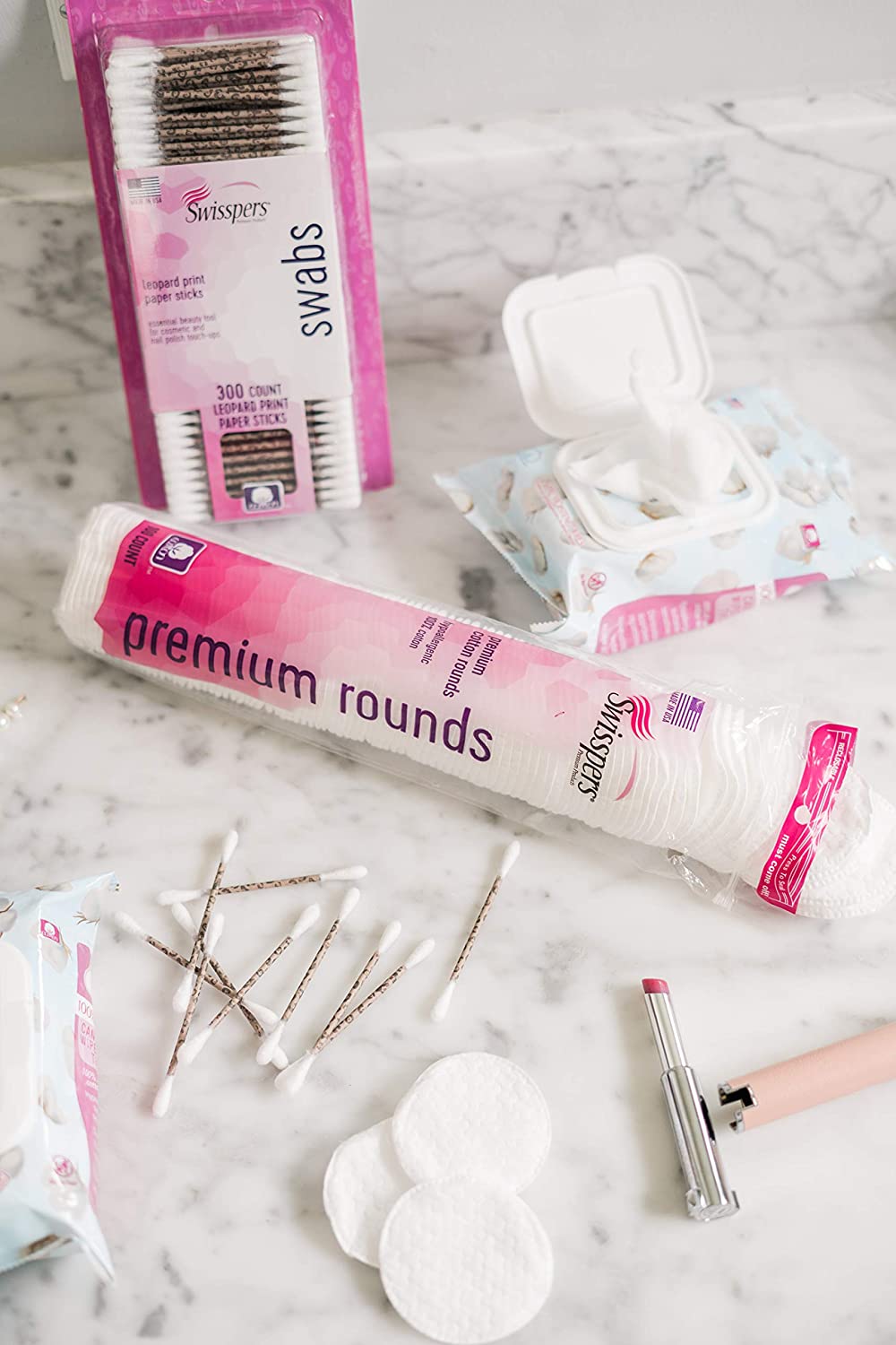 Swisspers Premium 100% Natural Cotton Rounds, Hypoallergenic, Reclosable Bags