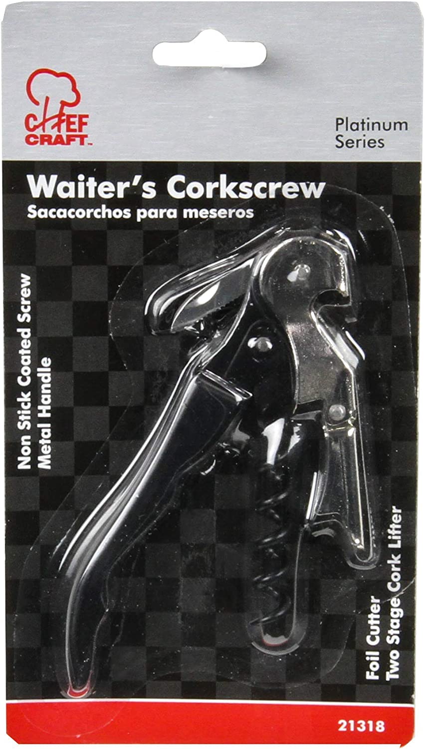 Chef Craft 21318 1-Piece Waiters Corkscrew, Black and Silver, 4-1/2-Inch