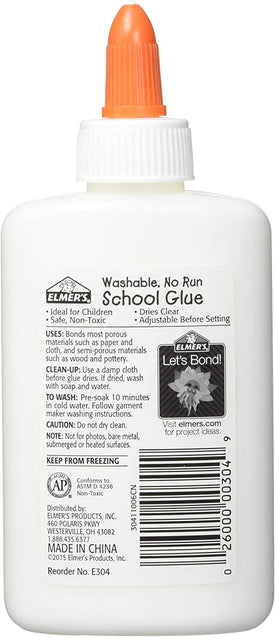 Washable No-Run School Glue, 4 oz, 1 Bottle (E304) - Pack of 2