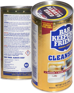 Bar Keepers Friend Powder Cleanser (12 oz) -Multipurpose Cleaner & Stain Remover - Bathroom, Kitchen & Outdoor Use - for Stainless Steel,Copper,Brass,Ceramic,Porcelain,Bronze,Aluminum Cookware