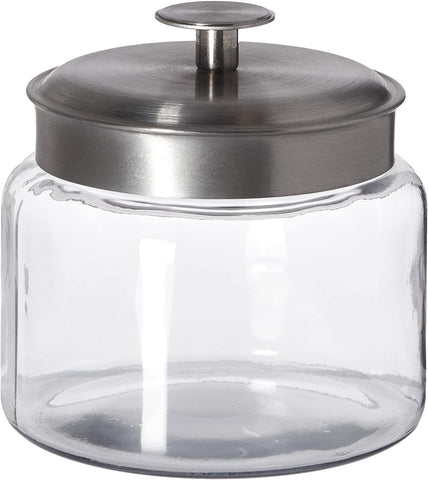 Image of Anchor Hocking Montana Glass Jars with Fresh Sealed Lids, Brushed Metal, 48 oz (Set of 4)