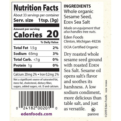 Eden Foods Organic Salt Gomasio Sesame Seeds and Sea Salt, 3.5 ounces pack of 2