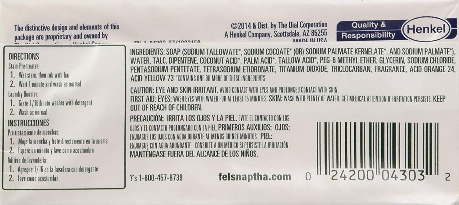 Dial Corp. 04303 Fels-Naptha Laundry Bar Soap (Pack of 8)