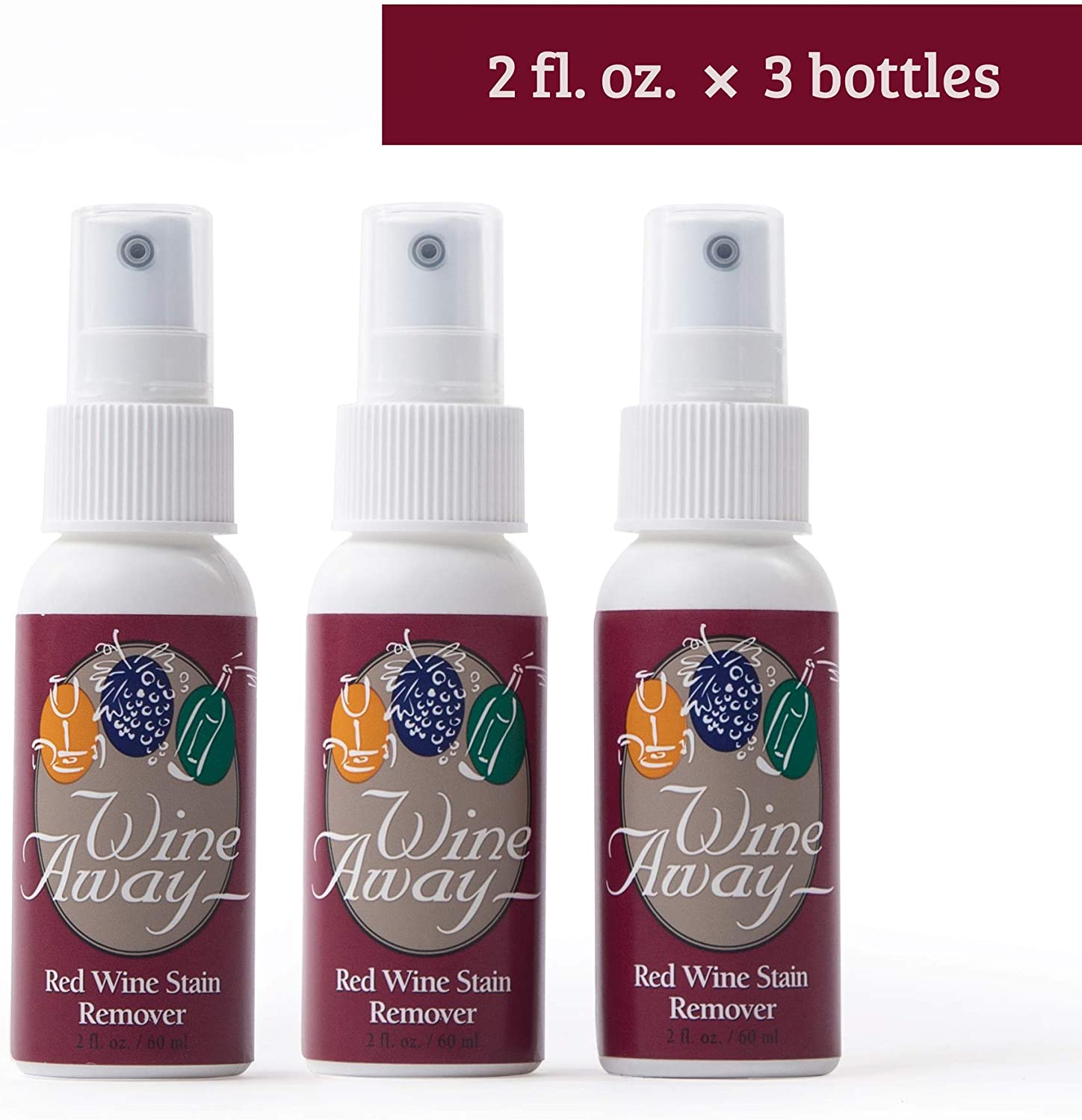 Wine Away Red Wine Stain Remover - Perfect Fabric Upholstery and Carpet Cleaner Spray Solution - Removes Wine Spots - Spray and Wash Laundry to Vanish Stain - Wine Out - Zero Odor - 2 Ounce, Set of 3