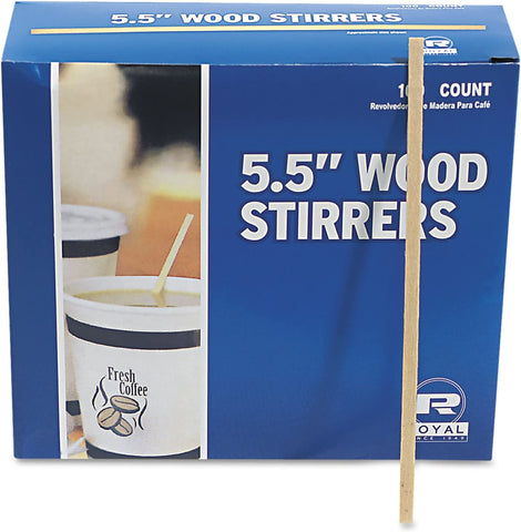 Image of Royal R810BX Wood Coffee Stirrers 5 1/2-Inch Long Woodgrain 1000 Stirrers/Box