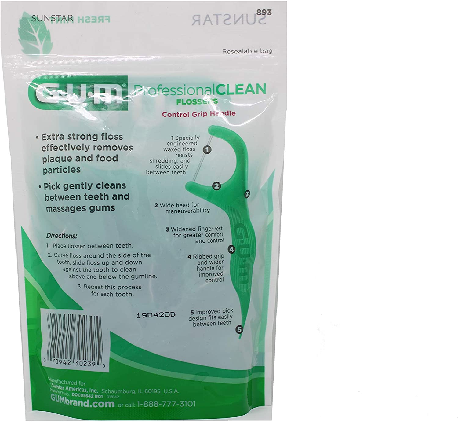 GUM Professional Clean Flossers, Fresh Mint, 90 Ct (Pack of 3)