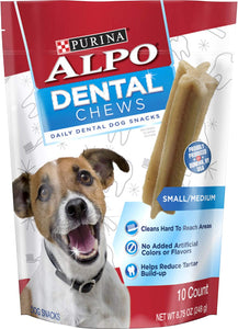 Purina Alpo Dental Chews 10 Count (Pack of 3) Small/Medium Daily Dental Dog Snacks
