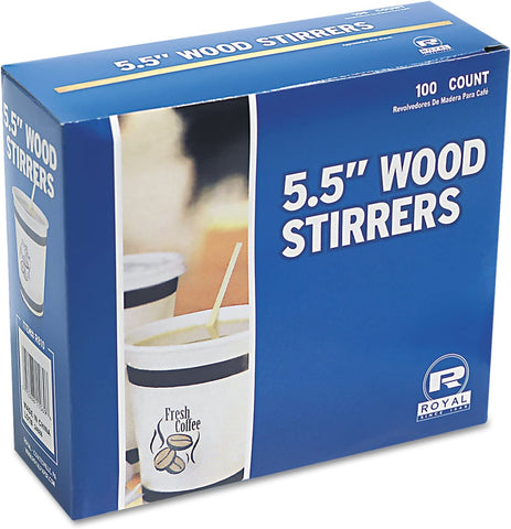 Image of Royal R810BX Wood Coffee Stirrers 5 1/2-Inch Long Woodgrain 1000 Stirrers/Box