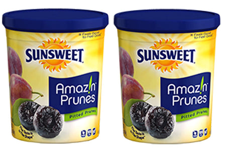 Sunsweet Amazin Prunes, Pitted Prunes, TWO 16 oz Containers of Plump, Sweet & Juicy Dried Plums - GREAT VALUE
