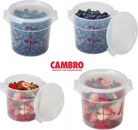 Image of Cambro 1 Quart Round Food Storage Containers, Translucent with Lids Bundle (2 Containers, 2 Lids)