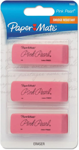 Paper Mate 70502 Pink Pearl Eraser, Medium, 3/Pack