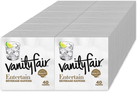 Vanity Fair Entertain Paper Napkins, Beverage Cocktail Size, Classic White, 40 Count (Pack of 12)
