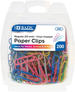 BAZIC No.1 Regular Color Paper Clips, 33 mm, Assorted, 200 Per Pack