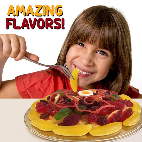 Image of Raindrops Gummy Candy Pizza - 8.5" of Yummy Toppings Made from Gummy Bears, Gummy Fruits, Licorice Ropes and More - Fun and Unique Candy Gifts (15.34 OZ)