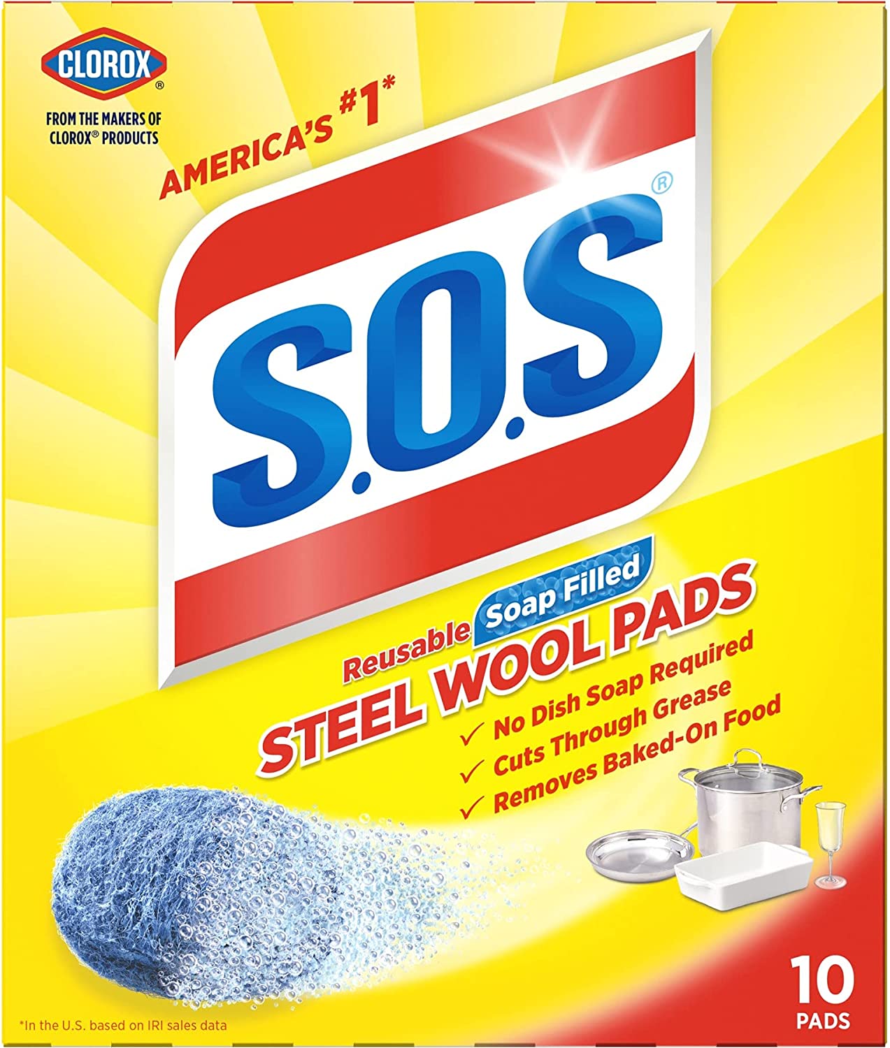 S.O.S-10002 , Steel Wool Soap Pads, 10 Ct