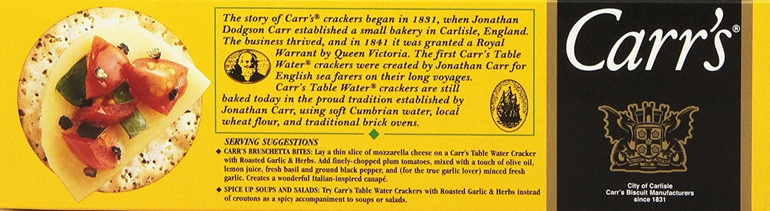Carr's Table Water Crackers, Roasted Garlic & Herbs, 4.25-Ounce Boxes (Pack of 6)