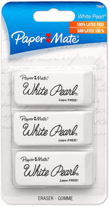 Paper Mate White Pearl Latex Free Eraser - Lead Pencil Eraser - Latex-free, Smudge Resistant - 3/Pack - White