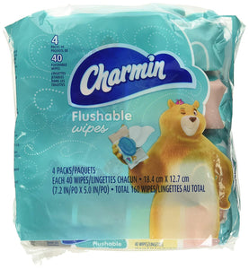Charmin Flushable Wipes, 4 packs, 40 Wipes Per Pack, 160 Total Wipes, 40 Count (Pack of 4)