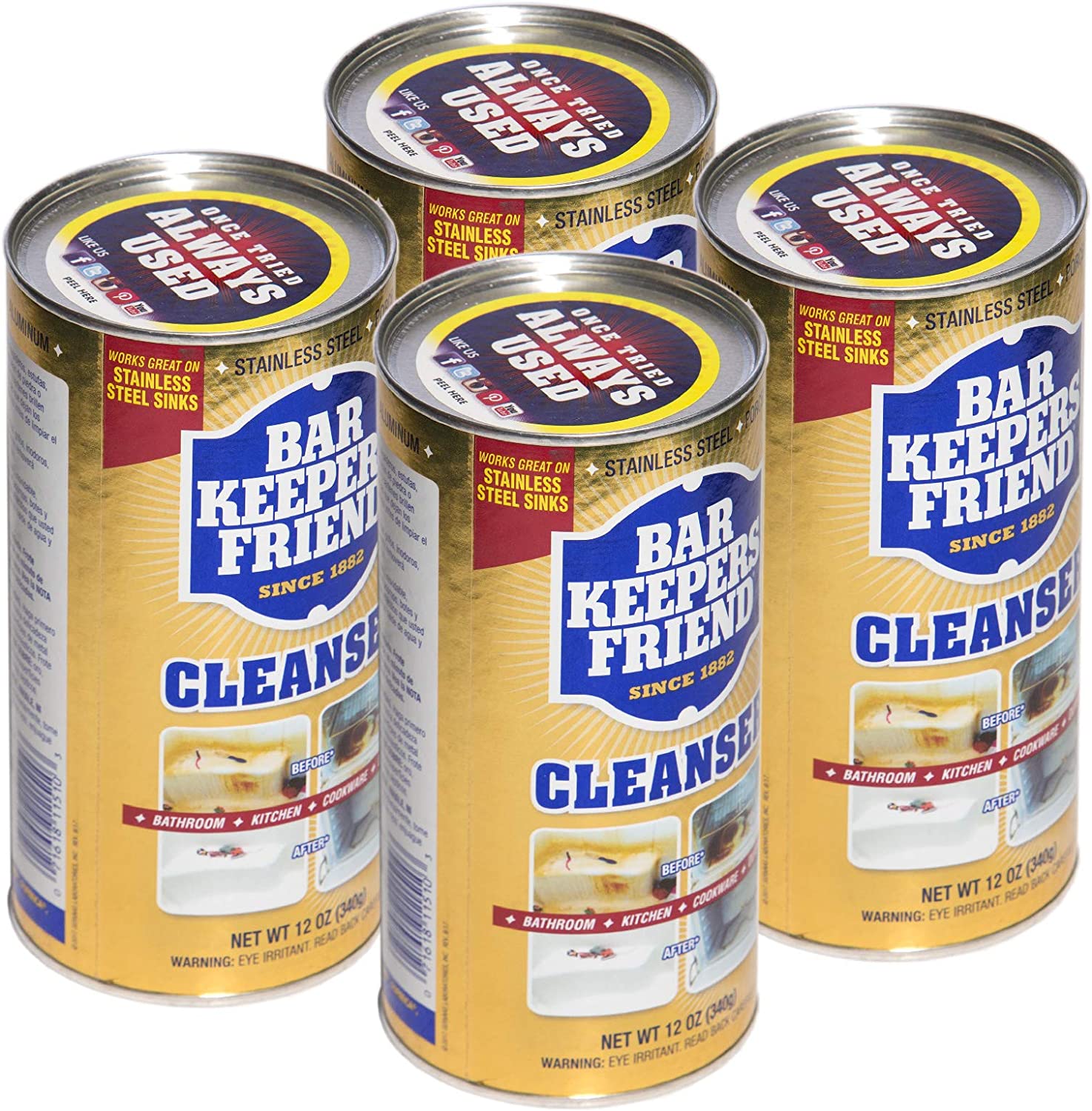 Bar Keepers Friend Powder Cleanser (12 oz) -Multipurpose Cleaner & Stain Remover - Bathroom, Kitchen & Outdoor Use - for Stainless Steel,Copper,Brass,Ceramic,Porcelain,Bronze,Aluminum Cookware