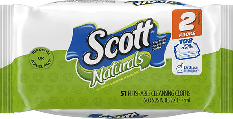 Image of Scott Flushable Cleansing Cloths Refills 51 Clothes (2 Pack),102 Total