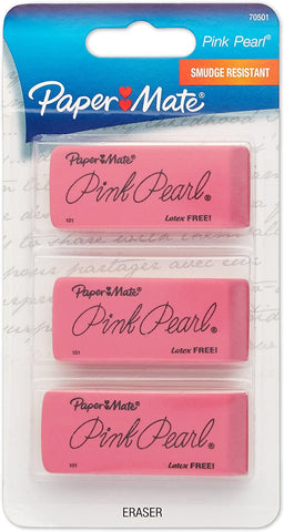 Image of Paper Mate Pink Pearl Erasers, Large, 3 Count