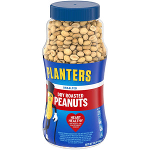 Planters Peanuts, Dry Roasted & Unsalted, 16 Ounce Jar (Pack of 4)