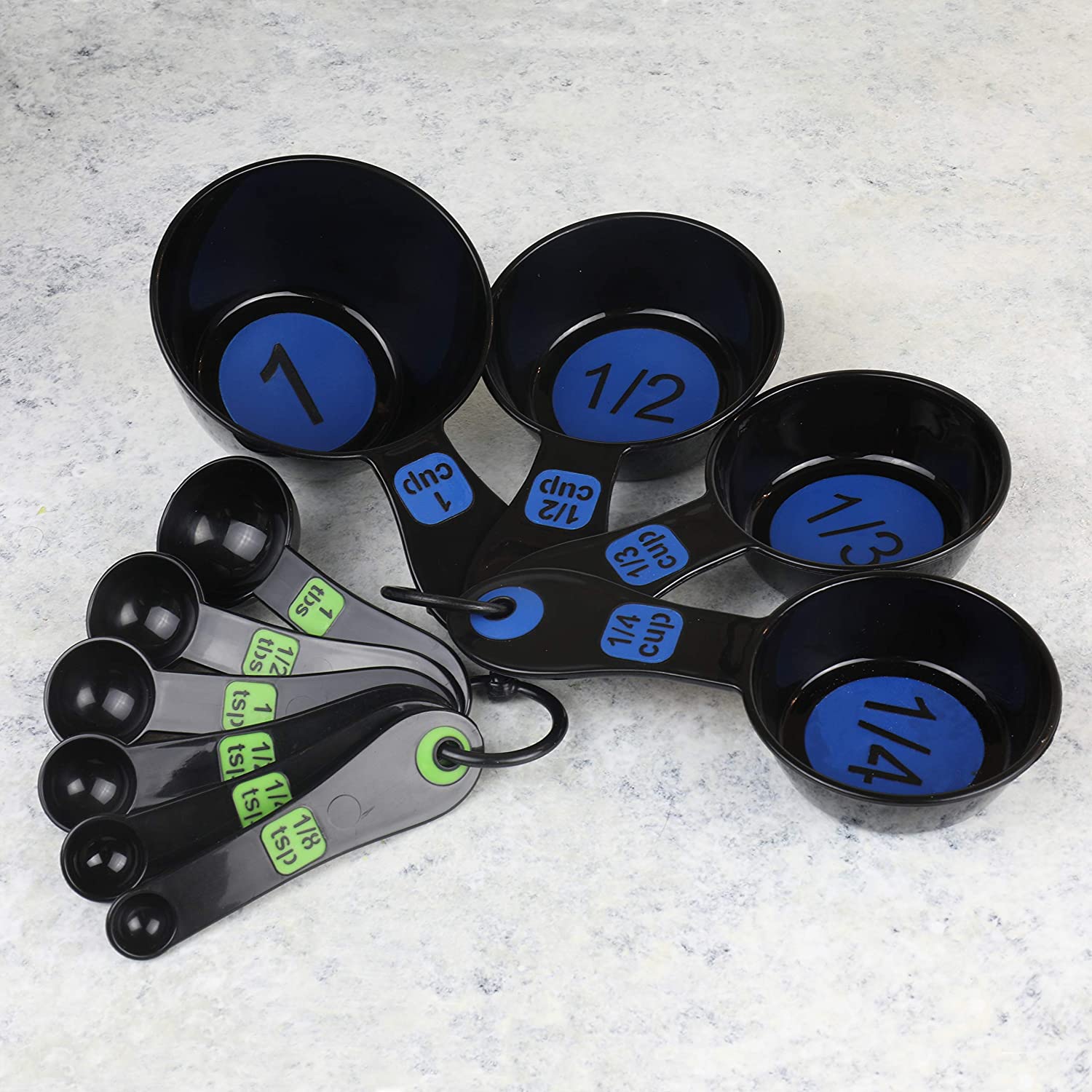 Chef Craft Easy to Read Plastic 10 Piece Blue/Black Measuring Cup and Spoon Set