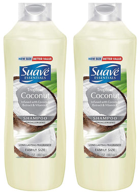 Suave Essentials Shampoo - Tropical Coconut - Family Size - Net Wt. 30 FL OZ (887 mL) Per Bottle - Pack of 2 Bottles