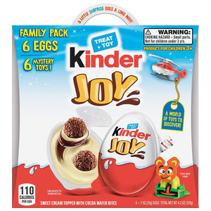 Kinder JOY Eggs, 6 Pack Individually Wrapped Chocolate Candy Eggs With Toys Inside, Perfect Surprise Halloween Treats for Kids, 4.2 oz