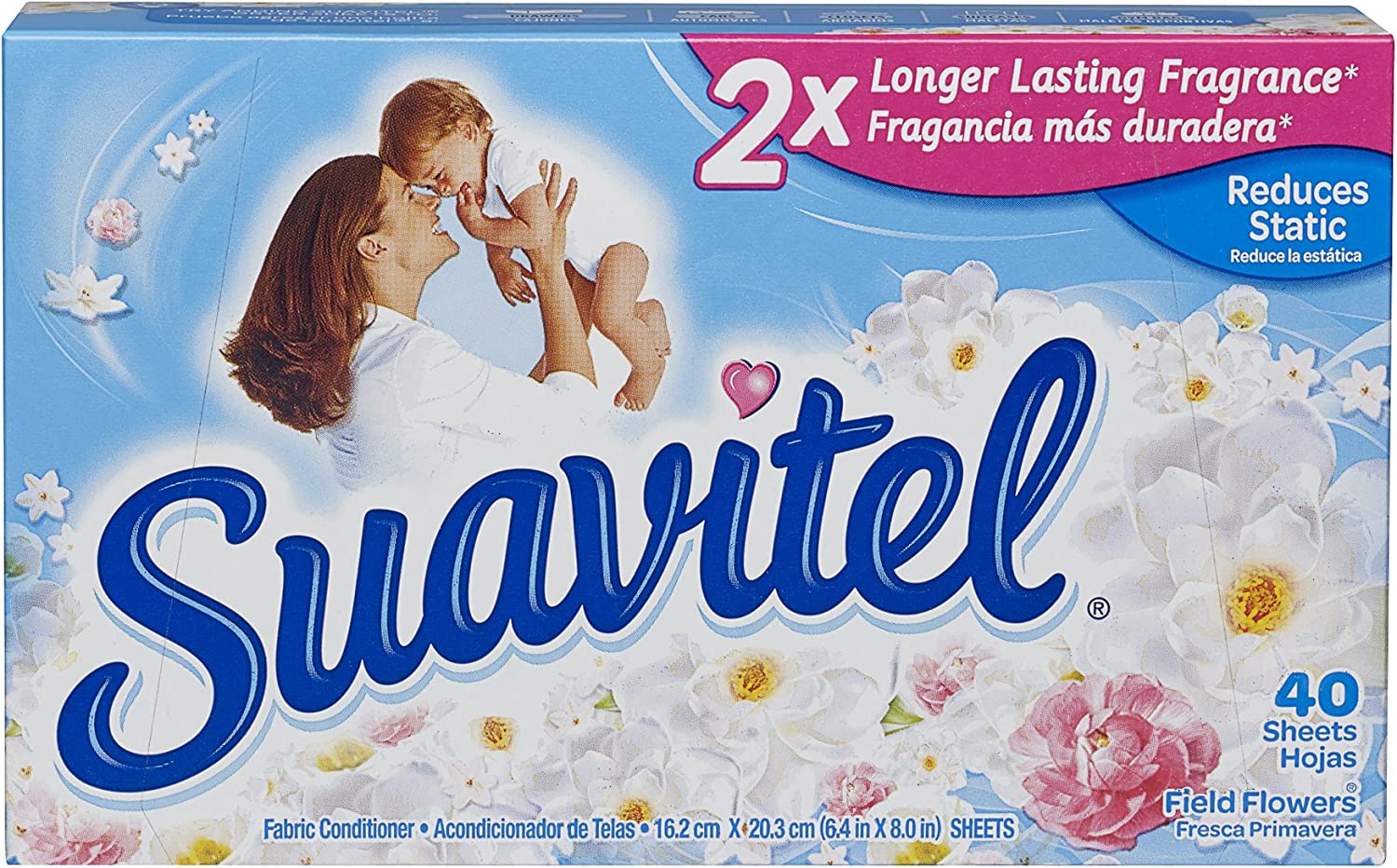 Suavitel Fabric Softener Dryer Sheets, Field Flowers, 40 Count