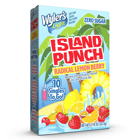 Image of Wyler’s Light Island Punch Singles To Go, Radical Lemon Berry, 10-Count Box (12 Pack) – Low Calorie Powdered Drink Mixes, Caffeine Free, Gluten Free, and Zero Sugar