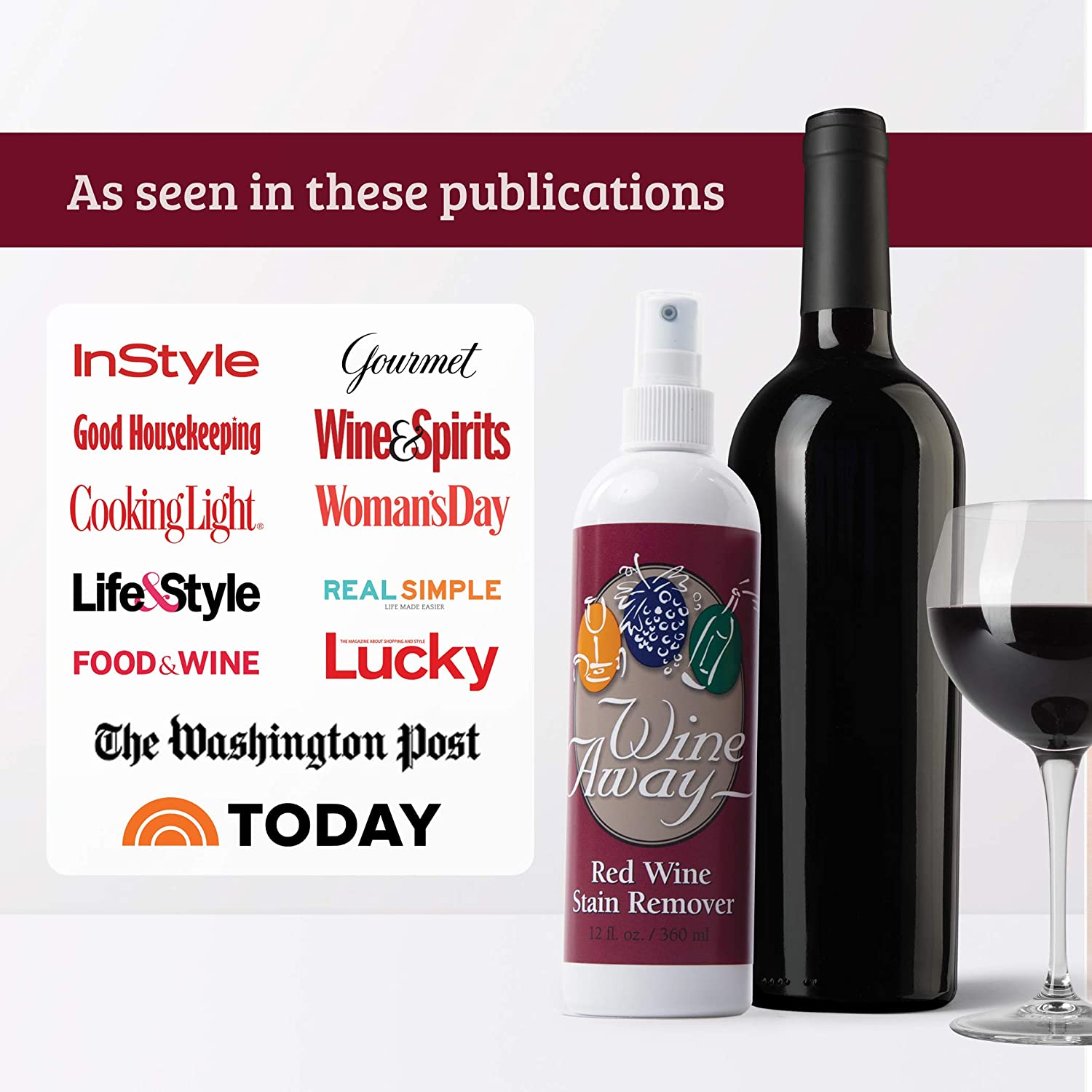 Wine Away Red Wine Stain Remover Spray - Natural Carpet and Upholstery Spot Cleaner - Effectively Removes Blood, Clothes, Coffee, & Pet Stains - Best on Both Fresh & Dried Stains - 12 Oz - Pack of 3