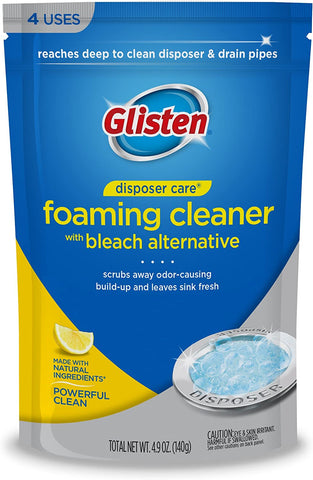 Image of Glisten Garbage Disposal Cleaner and Odor Eliminator with Foaming Action, Removes Buildup and Cleans, Lemon Scent, Pack of 6, 24 Uses