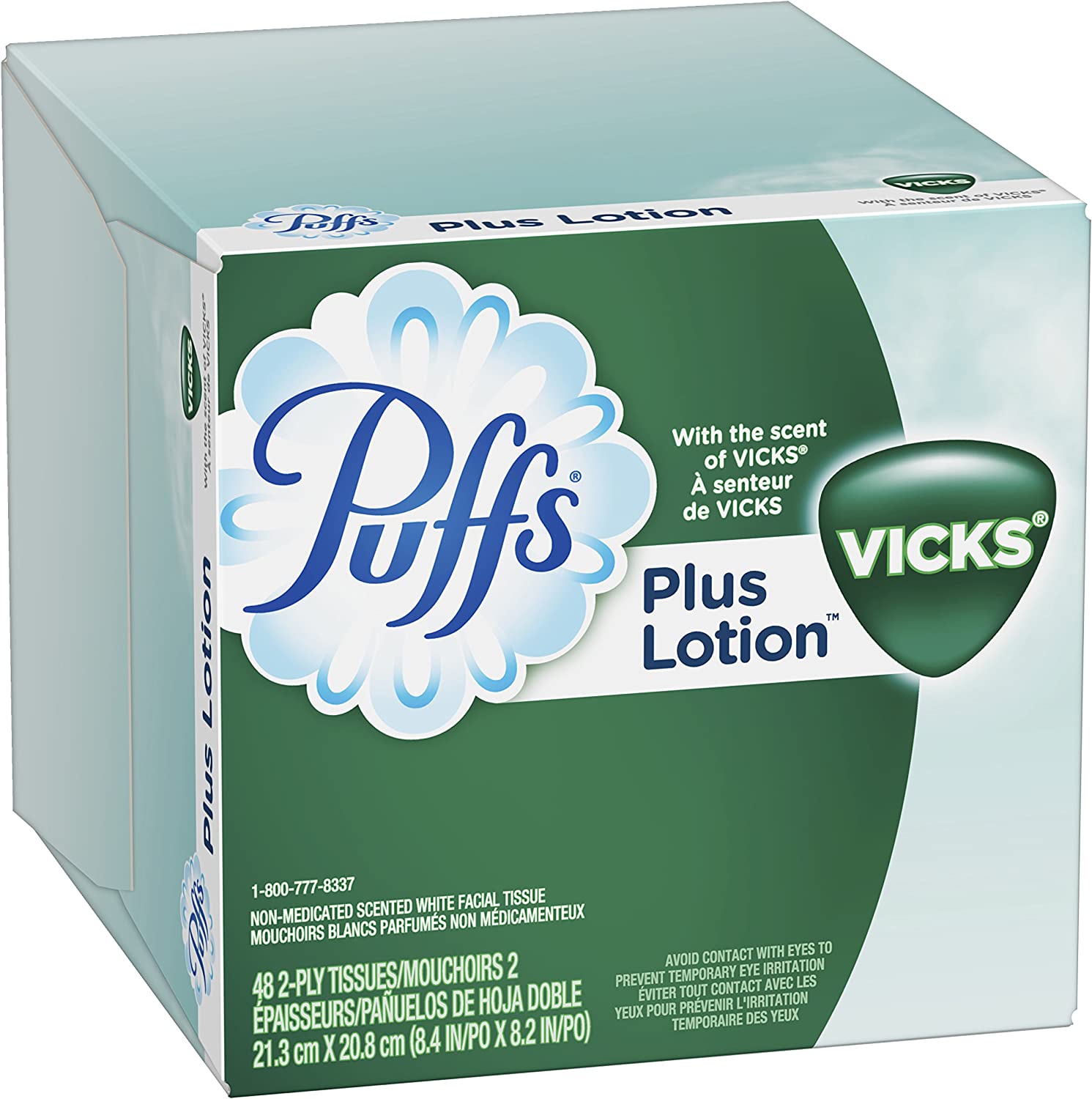 Puffs Plus Lotion With The Scent of Vicks Facial Tissues; 6 cube Boxes included, 48 Tissues per Box