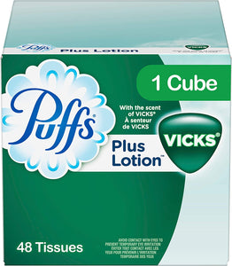 Puffs Plus Lotion With The Scent of Vicks Facial Tissues; 6 cube Boxes included, 48 Tissues per Box