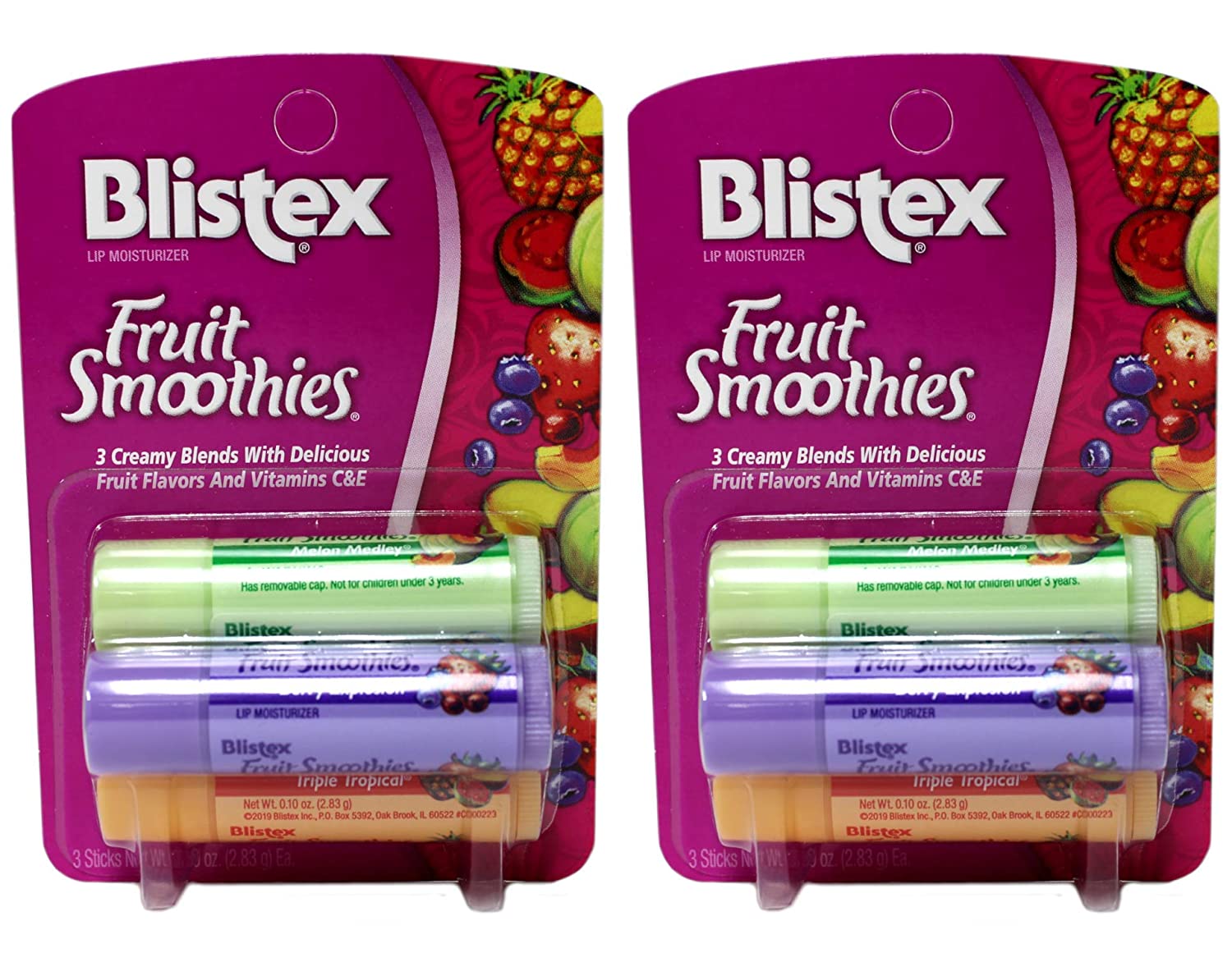 Blistex Fruit Smoothies Lip Moisturizers 3 Sticks 0.10 oz each Pack of 2
