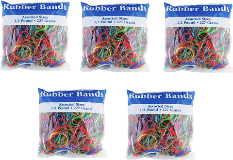 Image of BAZIC 465 Multicolor Rubber Bands for School, Home, or Office (Assorted Dimensions 227g/0.5 lbs), Sold as 5 Pack