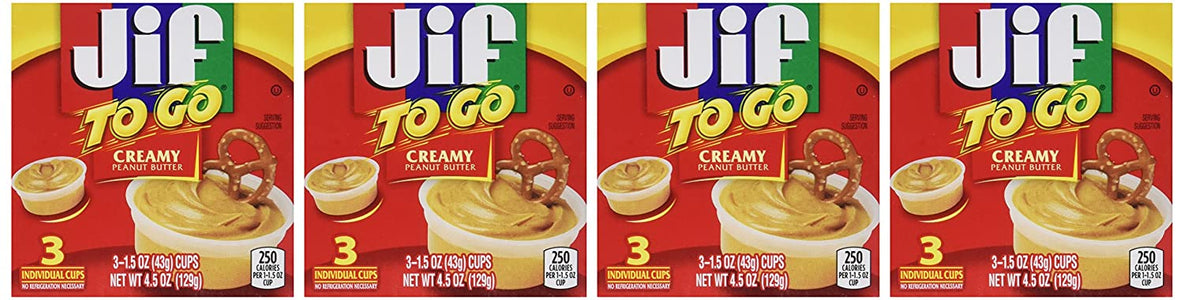 Jif To Go Creamy Peanut Butter Cups,3 individual 1.5oz. cups per box:Pack of 4 Boxes for a total of 12 individual cups.