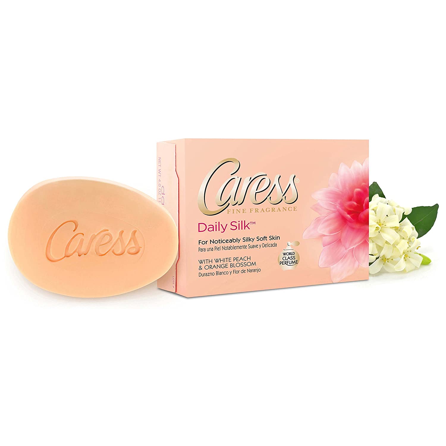 Caress Beauty Bar Soap For Silky, Soft Skin Daily Silk With Silk Extract and Floral Oil Essence 3.75 oz 2 Bars