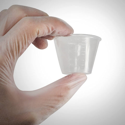 Image of Small Plastic Disposable Medicine Cups: 1 Ounce Measuring/Mixing Cups with Graduated ML, Dram, CC, TBSP & FL OZ Measurement Markings for Pill, Epoxy, Resin & Liquid/Powder Medication - 300 Cup Set