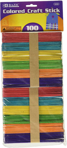 Image of BAZIC Colored Craft Sticks, Assorted, 100 Per Pack