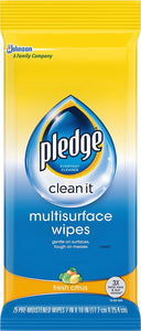 Pledge Multisurface Wipes, Fresh Citrus, 25 Wipes Per Pack (3 Packs)