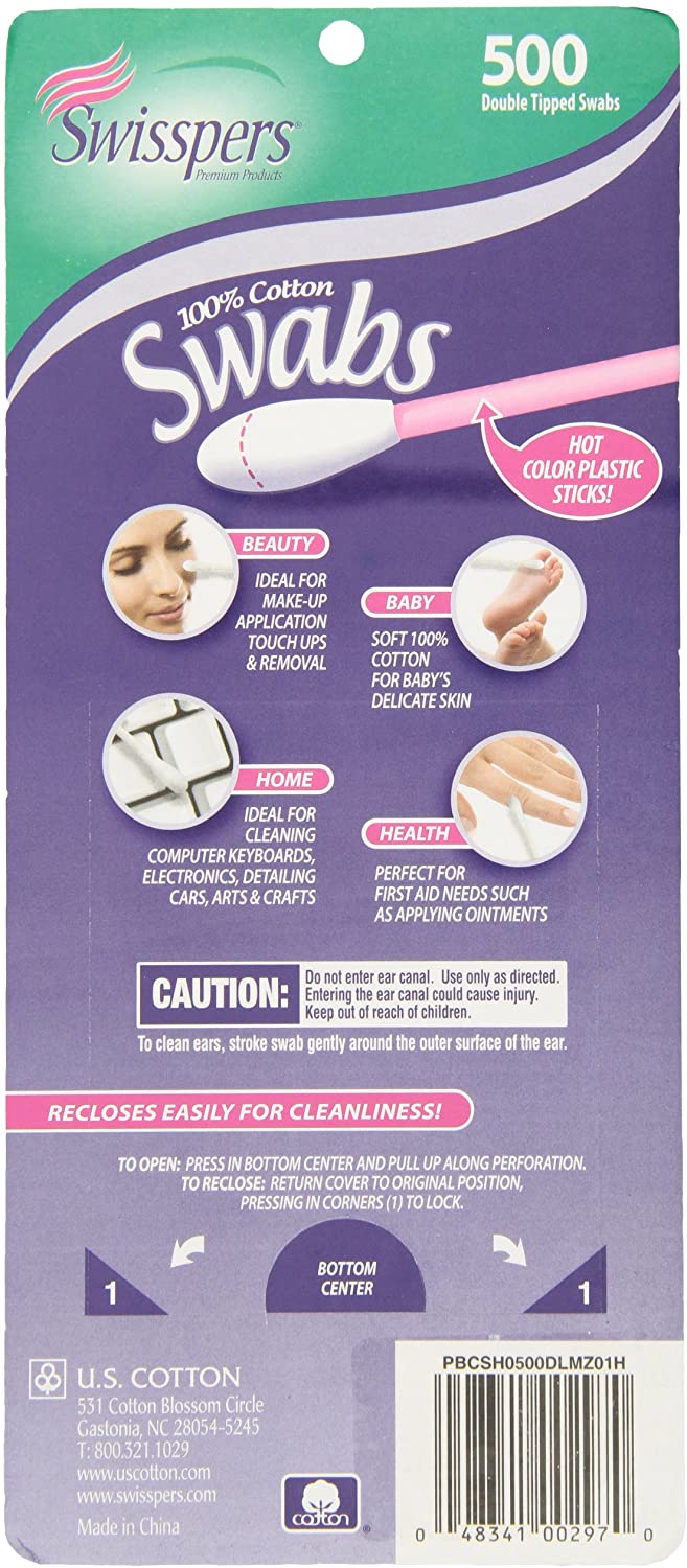 Swisspers Hot Colored Swab-500 ct (Color May Vary)