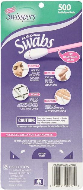 Swisspers Hot Colored Swab-500 ct (Color May Vary)