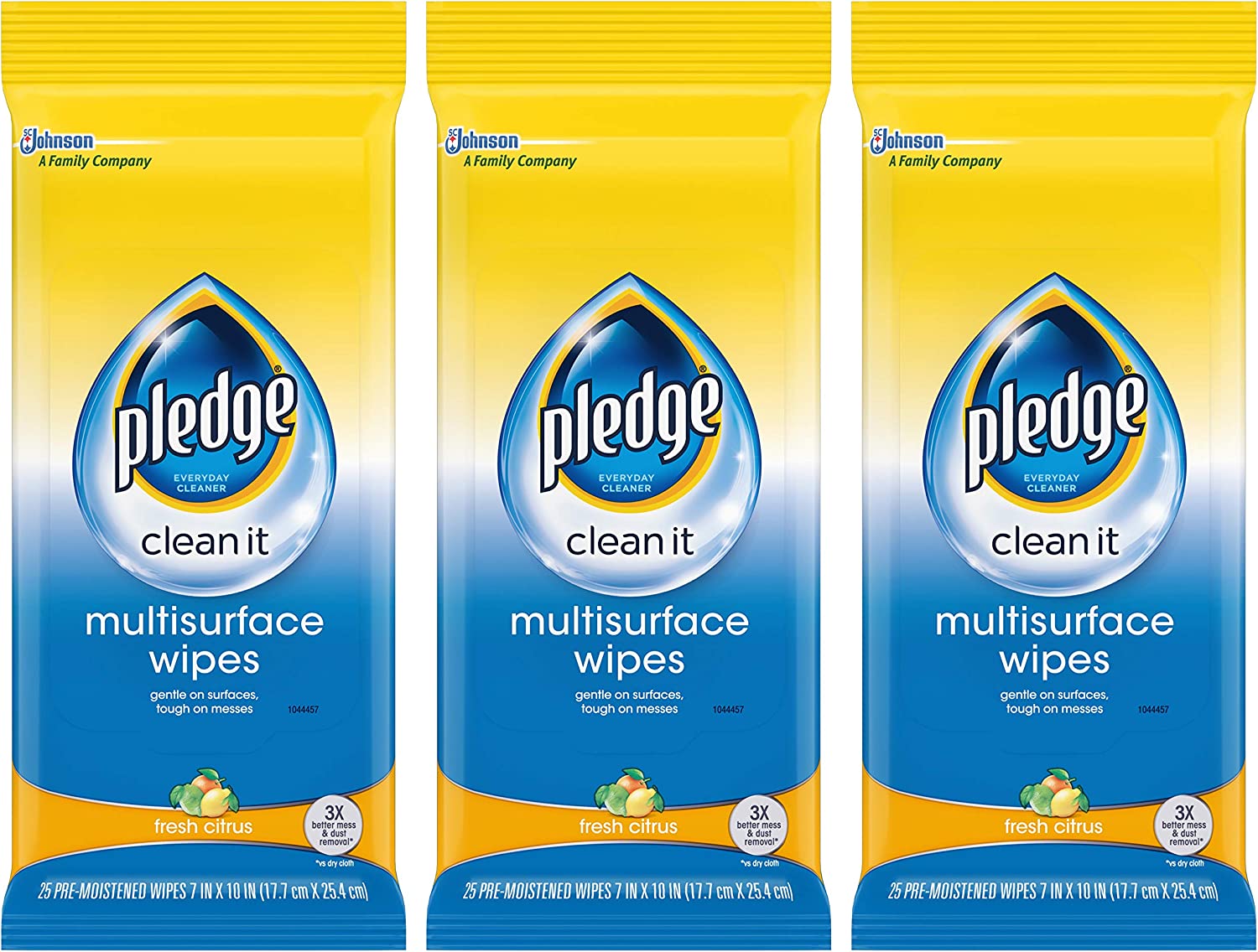 Pledge Multisurface Wipes, Fresh Citrus, 25 Wipes Per Pack (3 Packs)